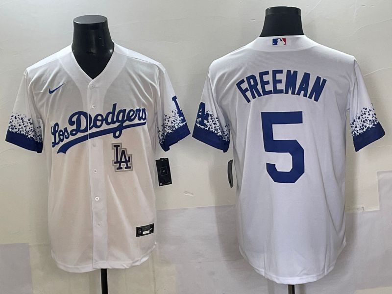 Men Los Angeles Dodgers #5 Freeman White blue City Edition Nike MLB Jersey style 9